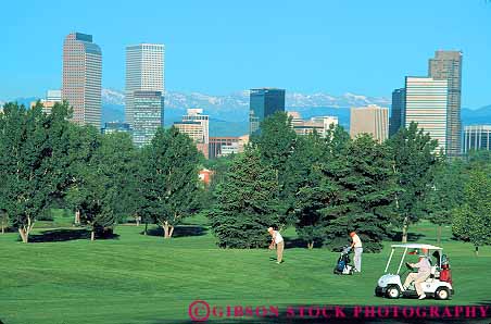 Stock Photo #12626: keywords - buildings cart cities city cityscape cityscapes colorado course courses denver downtown golf golfer golfers golfing grass green horz men outdoor outside recreation skyline skylines sport summer team with