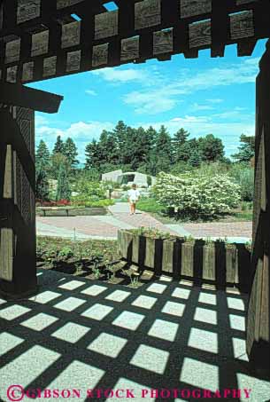 Stock Photo #11052: keywords -  botanical colorado denver fountain garden gardens grid park parks pattern patterns people shadow shadows square trellis vert walk walkers walking water
