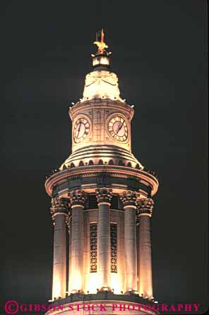 Stock Photo #11066: keywords - center colorado dark denver dusk evening heritage illuminate illuminated lighting lights night tall tower towers vert