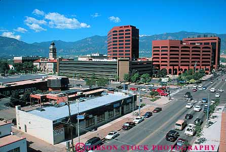 Stock Photo #12683: keywords -  buildings cities city colorado downtown elevate elevated horz mountain mountains rocky springs street streets town towns view