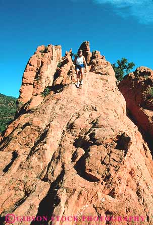 Stock Photo #12695: keywords -  attraction climb climbing climbs coloorado exposure formation garden geology gods of outcrop outcropping outdoor outside recreation red released rock rocks sandstone scenery scenic sediment sedimentary springs summer tourist vert woman
