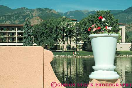 Stock Photo #12704: keywords -  broadmore colorado horz hotel hotels lake plant potted resort resorts scenery scenic springs