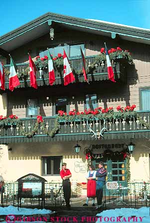 Stock Photo #11904: keywords -  alpine chill chilly cold colorado decorate decorated decoration destination flag flags mountains outdoor outside recreation resort resorts restaurant rocky ski skiing snow sport sports theme travel vail vert winter