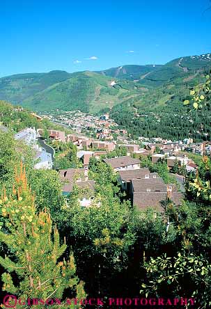 Stock Photo #12582: keywords - buildings colorado community destination elevated forest green houses housing mountain mountains resort resorts rocky summer town travel vail valley valleys vert view