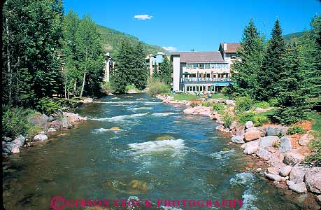 Stock Photo #12585: keywords - colorado community creek creeks destination flow flowing gore horz mountain mountains people promenade rapid relaxing resort resorts river rivers rocky summer town travel vail water