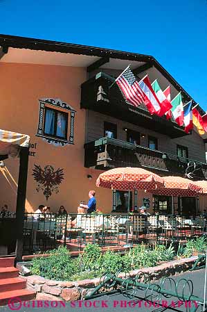 Stock Photo #12589: keywords -  cafe cafes colorado community destination dine dining flag flags gasthof gramshammer mountain mountains outdoor people resort resorts restaurant rocky summer sunny town travel vail vert warm