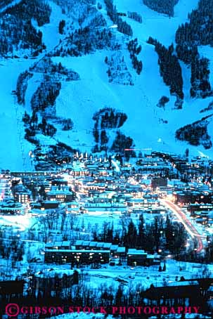 Stock Photo #3562: keywords -  aspen colorado dusk lighting mountain night resort scenery scenic ski slope snow sunset town travel vert winter