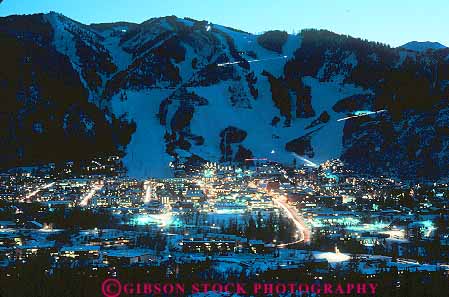 Stock Photo #11917: keywords - aspen chill chilly cold colorado dark destination downhill dusk eveing horz lighting lights mountain mountains night resort resorts rocky season ski snow town towns travel valley winter