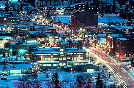Stock Photo #11918: keywords -  aspen chill chilly cold colorado dark destination downhill dusk elevate elevated eveing horz lighting lights mountain mountains night resort resorts rocky season ski snow town towns travel view winter