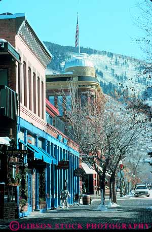Stock Photo #11919: keywords -  aspen buildings business chill chilly cold colorado destination district downhill downtown mountains old resort resorts rocky season ski snow tradition travel vert west western winter