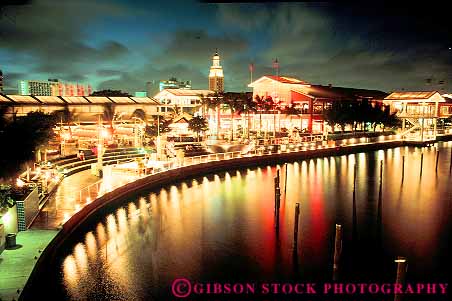 Stock Photo #11519: keywords -  attraction bayside bright buildings dark dusk evening florida horz lighting lights mall malls market miami modern new night place plaza plazas reflect reflection reflects shopping shops store stores sunset sunsets tourist water