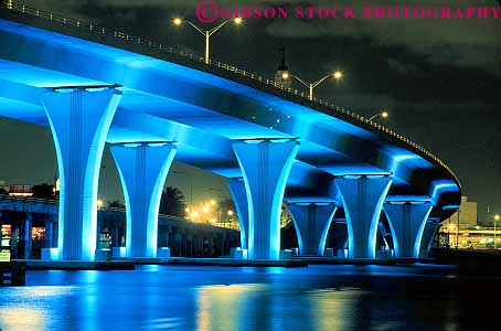 Stock Photo #11533: keywords -  above abstract across architecture blue bridge bridges cross crosses crossing design engineer engineered engineering florida horz illuminated lighting lights miami night of over pattern port repeat repeating repeats repetition span spanning spans water