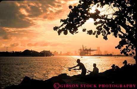 Stock Photo #11490: keywords -  beach destination dusk evening fish fishermen fishing florida horz men miami resort silhouette silhouettes sport sunset travel tropical vacation
