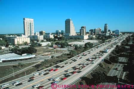 Stock Photo #8292: keywords -  building buildings car cars cities city cityscape cityscapes congestion destination divided downtown elevate elevated florida four freeway high highway horz hour i interstate office orlando rise rush skyline skylines traffic travel urban usa vacation view