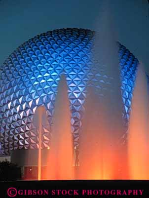 Stock Photo #8332: keywords -  all attraction b center circle circular color destination disneyworld dome dusk epcot florida fountain geometric geometry lighting orlando pattern resort resorts round shape shapes sphere spheres spherical tourist travel usa vacation vert