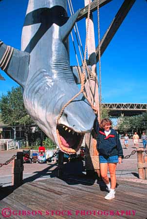Stock Photo #8354: keywords - activities activity amusement animal animals artificial attraction big carnivore danger dangerous destination dock fake families family fish florida fun great imitate imitates imitation leisure life mean model orlando park people play po pose poses posing replica replicas resort resorts scare sea shark sharks studios tourist travel universal usa vacation vert white with woman wsed