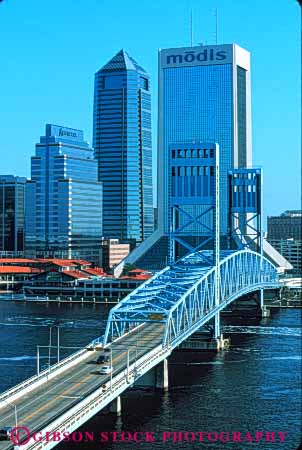 Stock Photo #7517: keywords -  america american architecture bridge building buildings business center cities city cityscape cityscapes downtown florida jacksonville johns main modern new office river riverfront skyline skylines st street urban usa vert