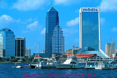 Stock Photo #7520: keywords -  america american architecture boat boating boats building buildings business center cities city cityscape cityscapes dock downtown florida horz jacksonville johns marina modern new office river riverfront skyline skylines st urban usa