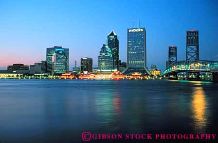 Stock Photo #7522: keywords -  america american architecture building buildings business center cities city cityscape cityscapes downtown florida horz jacksonville johns light lighting lights modern new night office reflect reflection reflects river riverfront skyline skylines st urban usa