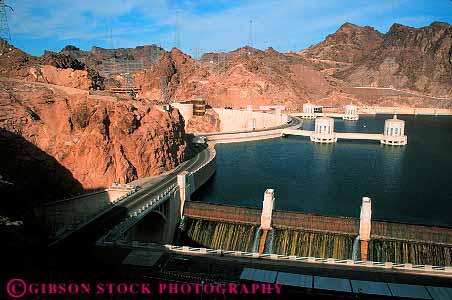Stock Photo #12910: keywords -  above canyon cement colorado concrete control dam dams electrical electricity engineer engineered engineering flood generate generates generating generation heavy hoover horz huge hydroelectric infrastructure lake lakes large las massive mead near nevada power project projects public river strong sturdy vegas water works