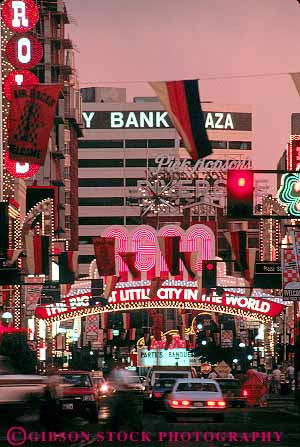 Stock Photo #12107: keywords -  abstract abstraction abstracts bright buildings casinos color colorful destination double dusk exposure gamble gambles gambling gaming lighting lights neon nevada reno sign signs travel vert