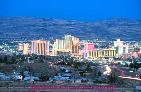 Stock Photo #10356: keywords -  bright building buildings casino casinos cities city cityscape cityscapes colorful horz lighting lights neon nevada night reno skyline skylines