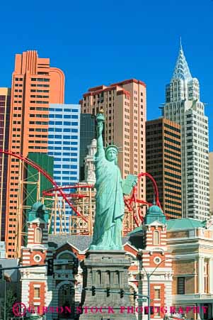 Stock Photo #8063: keywords -  architecture casino casinos destination downtown hotel hotels las liberty nevada new resort resorts skyline skylines statue travel usa vacation vegas vert york