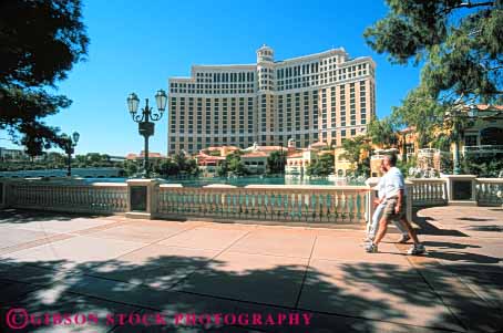 Stock Photo #8076: keywords -  bellagio casino casinos couple destination horz hotel hotels las nevada people resort resorts tourists travel travelers usa vacation vegas walk walkers walking