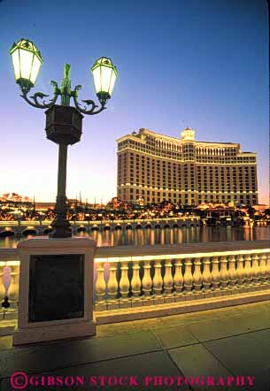 Stock Photo #8100: keywords -  architecture bellagio bright casino casinos color colorful dark destination dusk evening hotel hotels las light lighting lights neon nevada night resort resorts travel usa vacation vegas vert