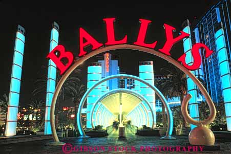 Stock Photo #8104: keywords - arch architecture ballys bright casino casinos color colorful dark destination dusk evening horz hotel hotels las lighting lights neon nevada night resort resorts sign travel usa vacation vegas