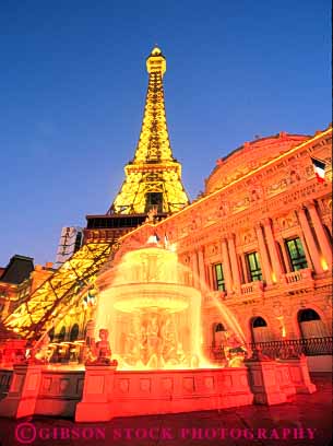 Stock Photo #8111: keywords -  architecture bright casino casinos color colorful dark destination dusk eiffel evening hotel hotels las lighting lights neon nevada night paris resort resorts tall tower travel usa vacation vegas vert