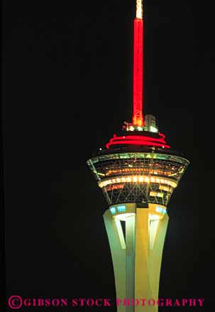 Stock Photo #8116: keywords -  architecture bright casino casinos color colorful dark destination dusk evening hotel hotels las lighting lights neon nevada night resort resorts stratosphere tall tower travel usa vacation vegas vert