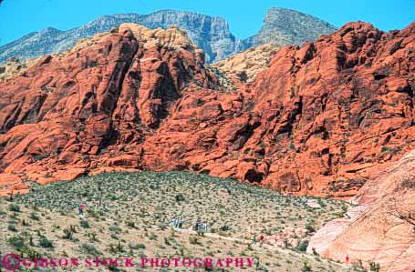 Stock Photo #8229: keywords -  area canyon conservation desert destination expl explore geologic geology hikers horz landscape las national nature near nevada oring people recreation red redrock rock sandstone scenery scenic travel vegas