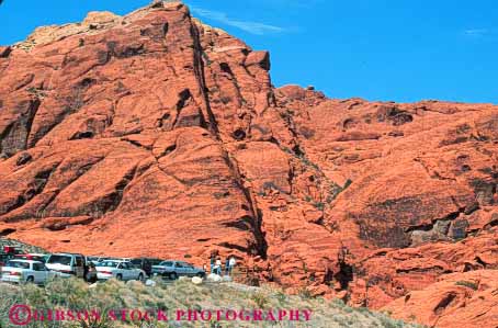 Stock Photo #8230: keywords -  area canyon conservation desert destination geologic geology horz landscape las national nature near nevada people point recreation red redrock rock sandstone scenery scenic travel vegas view