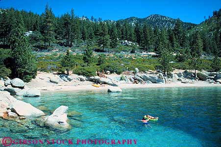 father swimming with child Lake Tahoe State Park Nevada Stock Photo 12942