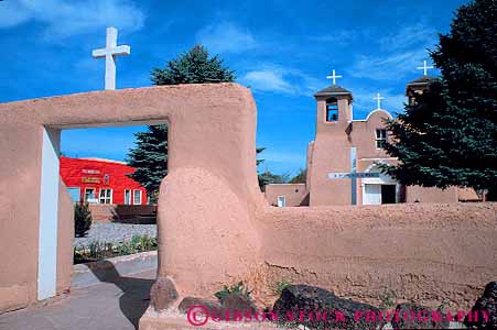 Stock Photo #12955: keywords -  adobe arch arches architecture asis brown buildings church churches cross de design francis horz mexico mountains new pueblo ranchos rocky st style taos west western