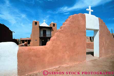 Stock Photo #12959: keywords -  adobe american architecture brown chapel chapels church churches cross design horz indian mexico mountains native new pueblo pueblos reservation rocky style taos west western
