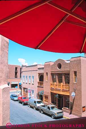 Stock Photo #8949: keywords -  building buildings destination downtown elevated fe mexico mountain mountains new road rocky sante shops southwest street town travel urban vert view west western