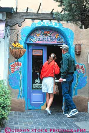Stock Photo #8954: keywords -  art couple couples customer customers decorate decorated destination door doorway enters fe mexico mountain mountains new paint painted restaurant restaurants rocky sante shed southwest travel vert west western