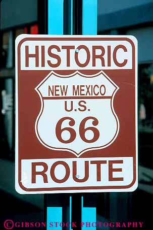 Stock Photo #11140: keywords -  albuquerque american direct direction historic history location marker mexico new route sign signs site six sixty sixtysix southwest street traffic urban vert west