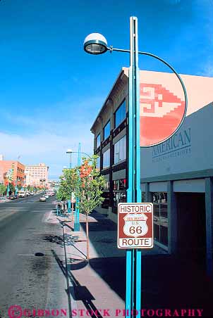 Stock Photo #11141: keywords -  albuquerque american avenue central commercial direct direction district downtown historic history location marker mexico new route sign signs site six sixty sixtysix southwest street streets traffic urban vert west