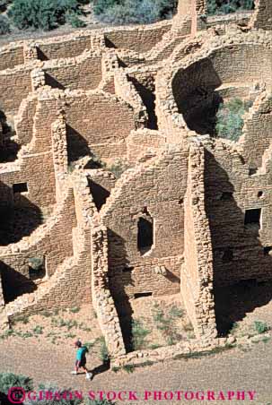 Stock Photo #3394: keywords -  adobe american chaco culture hiker historic history indian kin kletso mexico national native new park pueblo ruin southwest stone vert