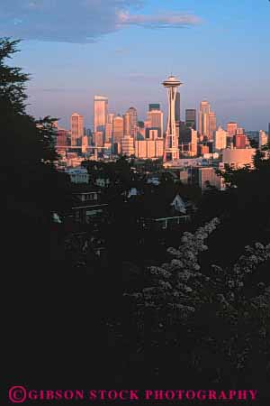 Stock Photo #7540: keywords -  america american architecture building buildings business center cities city cityscape cityscapes downtown dusk modern new office seattle skyline skylines urban usa vert washington west