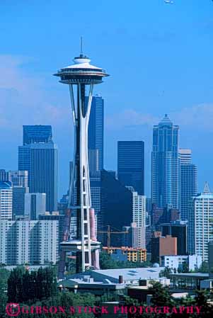 Stock Photo #7541: keywords -  america american architecture building buildings business center cities city cityscape cityscapes downtown modern needle new office seattle skyline skylines space tall tower urban usa vert washington west