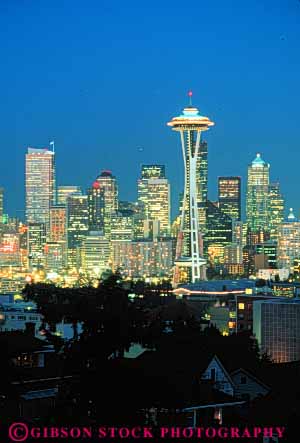 Stock Photo #7545: keywords -  america american architecture bright building buildings business center cities city cityscape cityscapes downtown lighting lights modern new night office seattle skyline skylines urban usa vert washington west