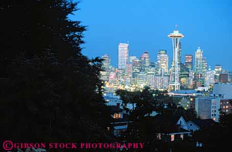 Stock Photo #7546: keywords -  america american architecture bright building buildings business center cities city cityscape cityscapes downtown horz lighting lights modern new night office seattle skyline skylines urban usa washington west