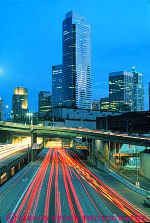 Stock Photo #7547: keywords -  america american architecture blur bright building buildings business center cities city cityscape cityscapes downtown dynamic five highway i interstate lighting lights modern motion move movement moving new night office red seattle skyline skylines streak streaks tail traffic urban usa vert washington west