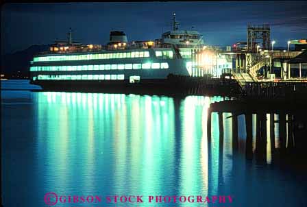 Stock Photo #10280: keywords -  bright cities city coast coastal dark dusk evening ferries ferry horz lighting lights night northwest ocean port ports puget reflect reflection reflects sea seashore seattle ship shipping ships shore shoreline sound washington water waterfront wharf wharfs