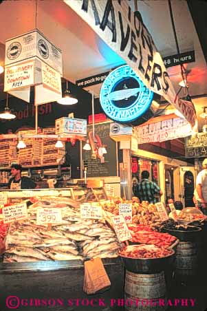 Stock Photo #10281: keywords - business cities city display fish food interior market markets merchandise northwest pike pikes produce retail seafood seattle sell selling store stores vert washington