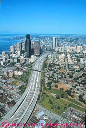 Stock Photo #10346: keywords -  aerial aerials area cities city cityscape cityscapes divided downward elevated five freeway highway i interstate metropolitan northwest seattle transportation urban urbanization urbanized vert view washington